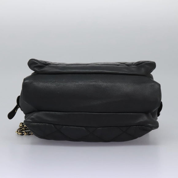 Salvatore Ferragamo Vara Quilted Chain Bag Leather Black Gold Auth 114789