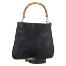 GUCCI Bamboo Hand Bag Leather 2way Black Gold 001 1781 1577 Auth 114799-1