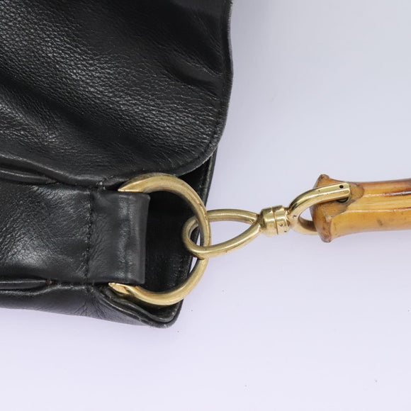 GUCCI Bamboo Hand Bag Leather 2way Black Gold 001 1781 1577 Auth 114799