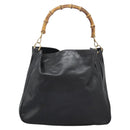 GUCCI Bamboo Hand Bag Leather 2way Black Gold 001 1781 1577 Auth 114799-2