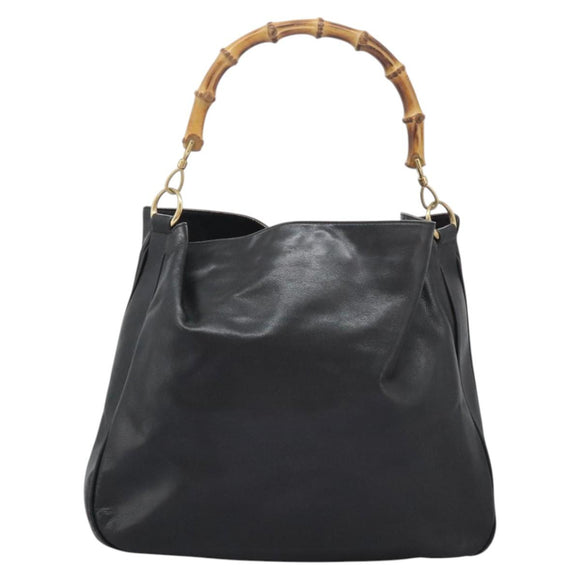 GUCCI Bamboo Hand Bag Leather 2way Black Gold 001 1781 1577 Auth 114799