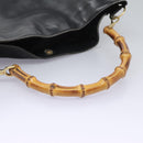 GUCCI Bamboo Hand Bag Leather 2way Black Gold 001 1781 1577 Auth 114799-7