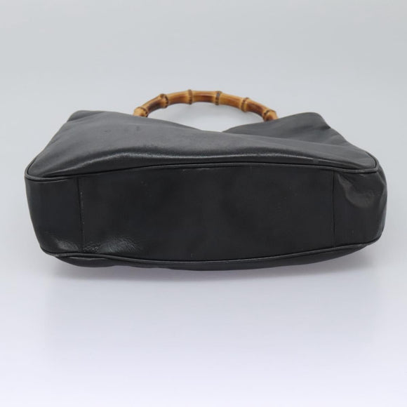 GUCCI Bamboo Hand Bag Leather 2way Black Gold 001 1781 1577 Auth 114799
