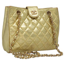 CHANEL Chain Shoulder Bag Leather Gold CC Auth 114863-1