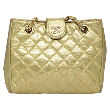CHANEL Chain Shoulder Bag Leather Gold CC Auth 114863 - 0