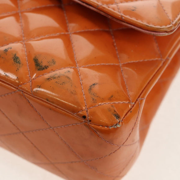 CHANEL Matelasse Chain Shoulder Bag Enamel Orange CC Auth 114864