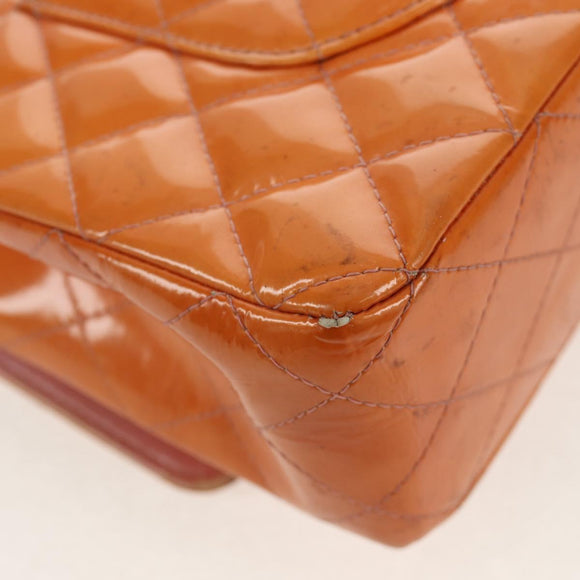 CHANEL Matelasse Chain Shoulder Bag Enamel Orange CC Auth 114864