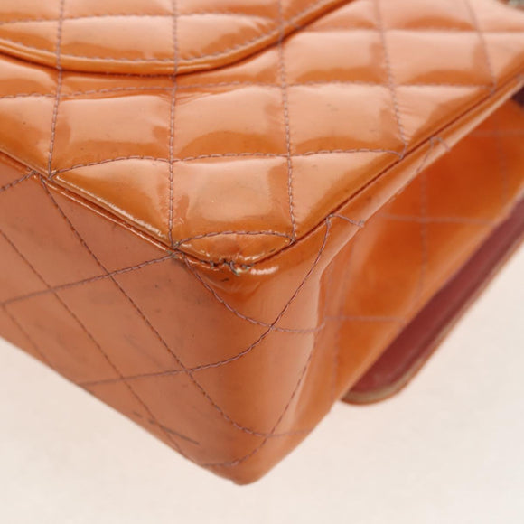 CHANEL Matelasse Chain Shoulder Bag Enamel Orange CC Auth 114864