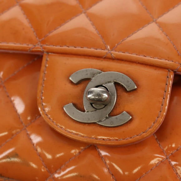 CHANEL Matelasse Chain Shoulder Bag Enamel Orange CC Auth 114864