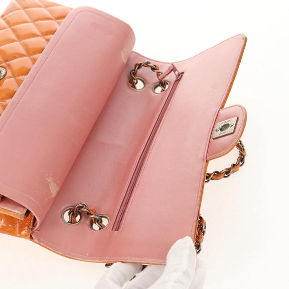CHANEL Matelasse Chain Shoulder Bag Enamel Orange CC Auth 114864