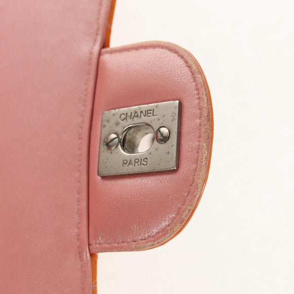 CHANEL Matelasse Chain Shoulder Bag Enamel Orange CC Auth 114864