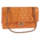 CHANEL Matelasse Chain Shoulder Bag Enamel Orange CC Auth 114864-1