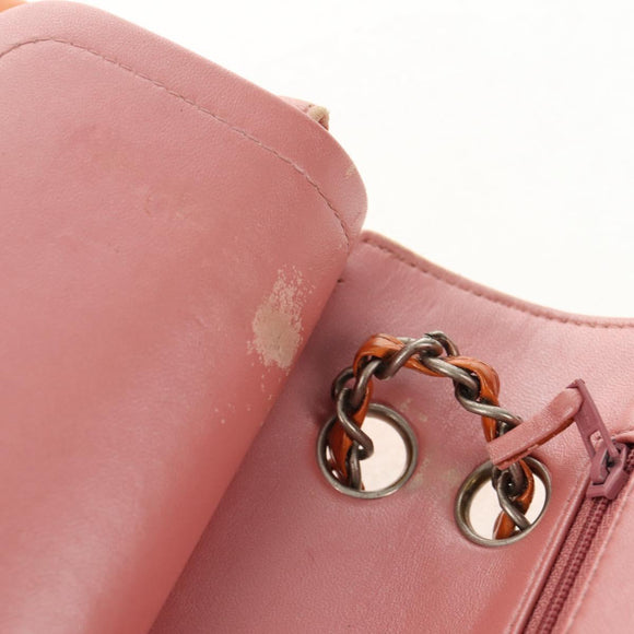 CHANEL Matelasse Chain Shoulder Bag Enamel Orange CC Auth 114864