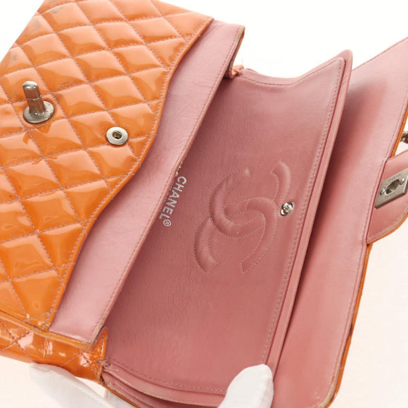 CHANEL Matelasse Chain Shoulder Bag Enamel Orange CC Auth 114864