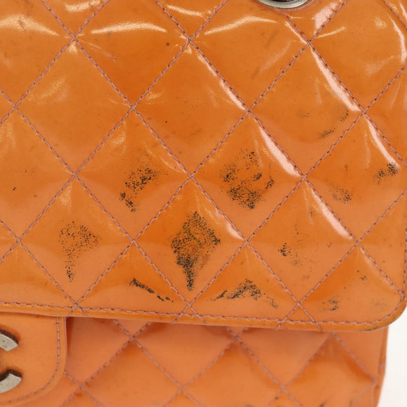 CHANEL Matelasse Chain Shoulder Bag Enamel Orange CC Auth 114864