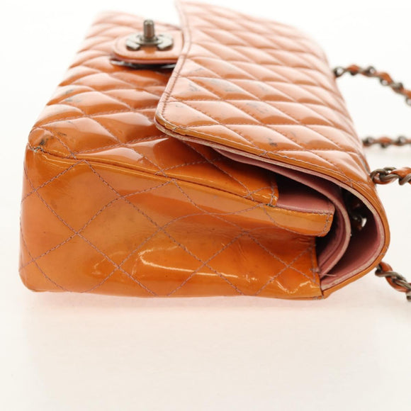 CHANEL Matelasse Chain Shoulder Bag Enamel Orange CC Auth 114864