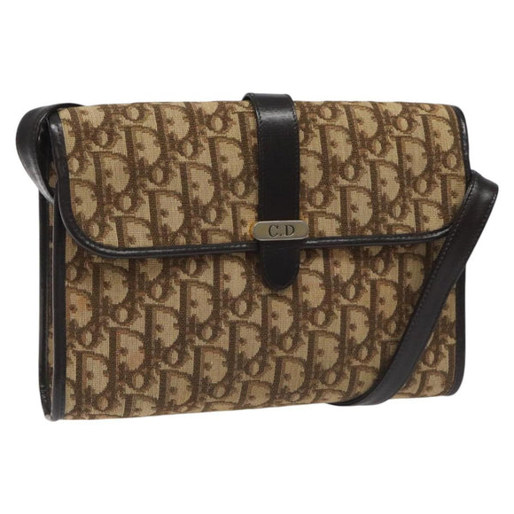 Christian Dior Trotter Canvas Shoulder Bag Brown Auth 114870