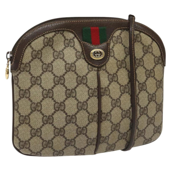 GUCCI GG Supreme Web Sherry Line Bag PVC Beige Gold Red 904 02 047 Auth 114872