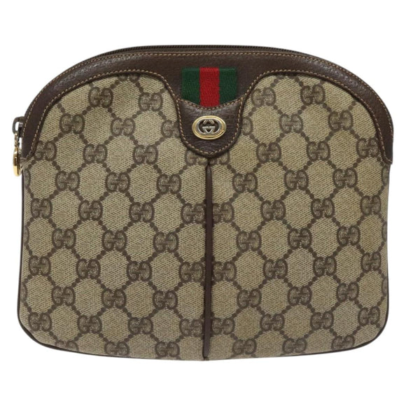GUCCI GG Supreme Web Sherry Line Bag PVC Beige Gold Red 904 02 047 Auth 114872