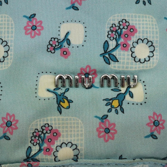 Miu Miu Pouch Nylon Light Blue Silver Auth 114880