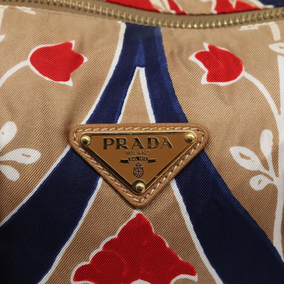 PRADA Shoulder Bag Silk Beige Gold Auth 114898V