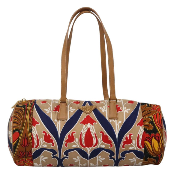 PRADA Shoulder Bag Silk Beige Gold Auth 114898V