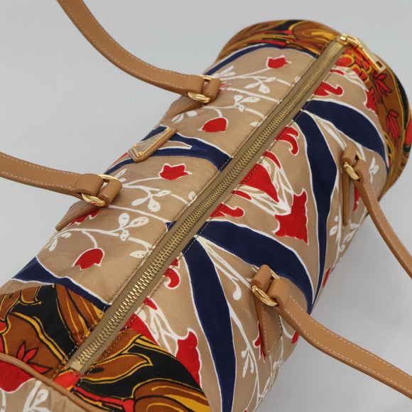 PRADA Shoulder Bag Silk Beige Gold Auth 114898V