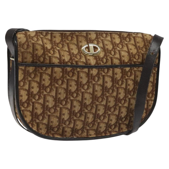 Christian Dior Trotter Canvas Shoulder Bag Brown Gold Auth 114913