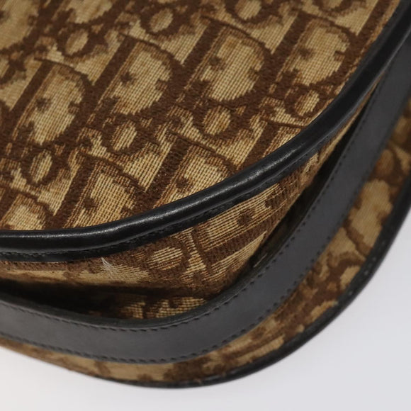 Christian Dior Trotter Canvas Shoulder Bag Brown Gold Auth 114913