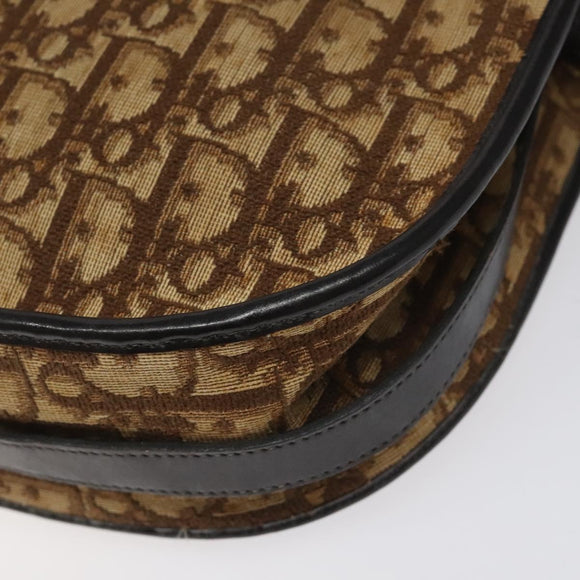 Christian Dior Trotter Canvas Shoulder Bag Brown Gold Auth 114913