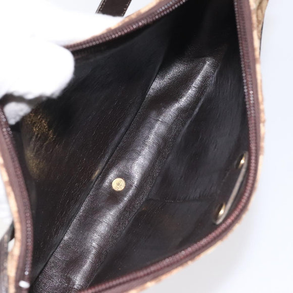 Christian Dior Trotter Canvas Shoulder Bag Brown Gold Auth 114913