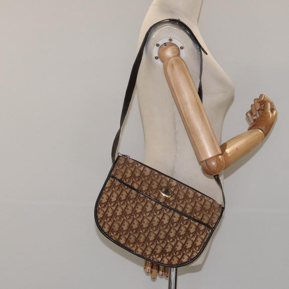 Christian Dior Trotter Canvas Shoulder Bag Brown Gold Auth 114913