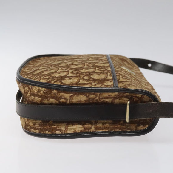 Christian Dior Trotter Canvas Shoulder Bag Brown Gold Auth 114913