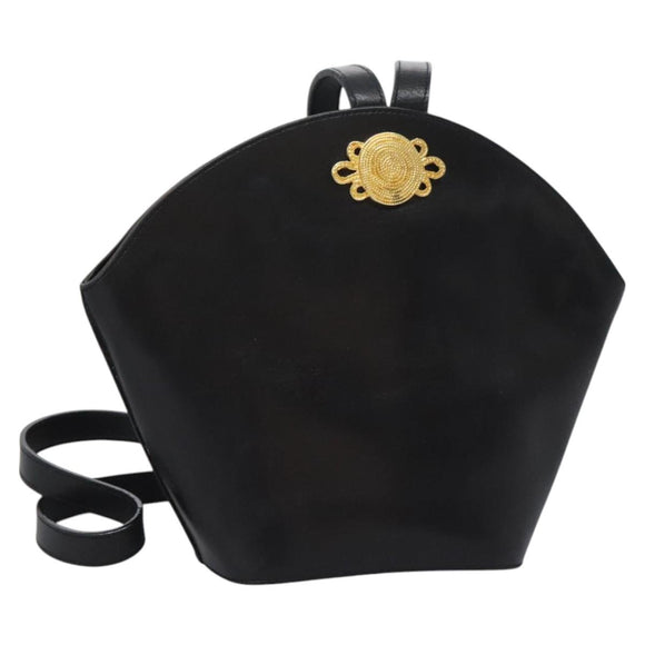 Salvatore Ferragamo Shoulder Bag Leather Black Gold Auth 114930
