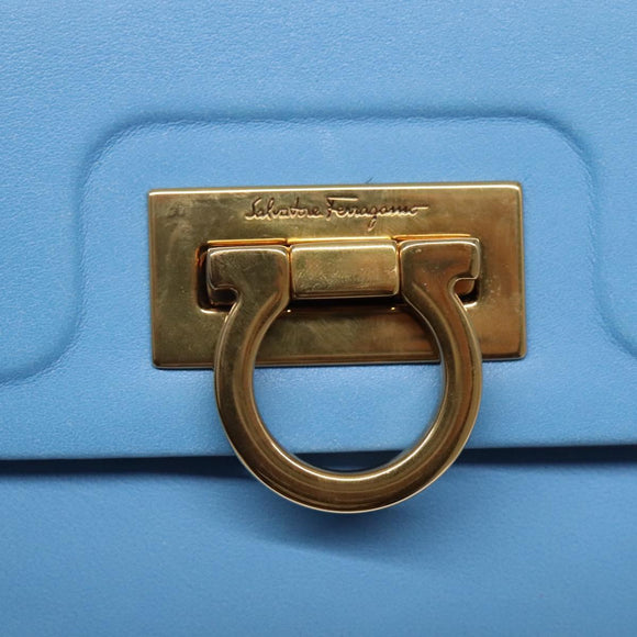 Salvatore Ferragamo Gancini Shoulder Bag Leather Blue Gold Auth 114931V