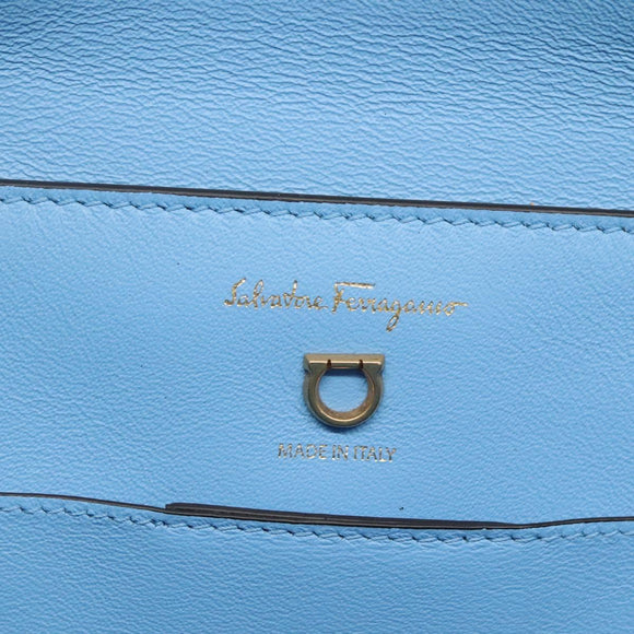 Salvatore Ferragamo Gancini Shoulder Bag Leather Blue Gold Auth 114931V