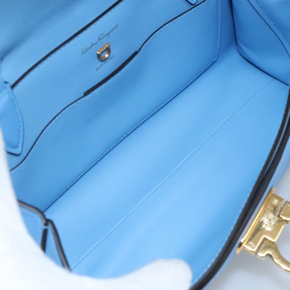 Salvatore Ferragamo Gancini Shoulder Bag Leather Blue Gold Auth 114931V