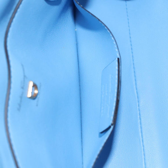 Salvatore Ferragamo Gancini Shoulder Bag Leather Blue Gold Auth 114931V