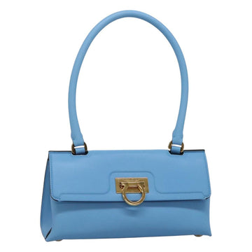Salvatore Ferragamo Gancini Shoulder Bag Leather Blue Gold Auth 114931V