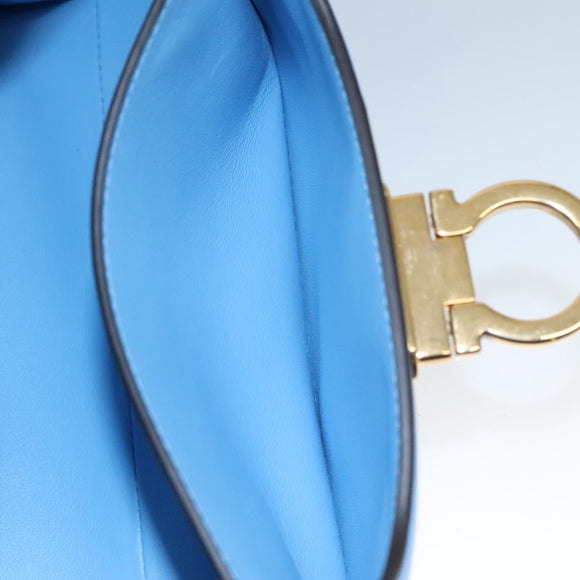 Salvatore Ferragamo Gancini Shoulder Bag Leather Blue Gold Auth 114931V