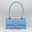 Salvatore Ferragamo Gancini Shoulder Bag Leather Blue Gold Auth 114931V-12