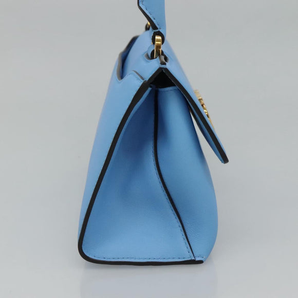 Salvatore Ferragamo Gancini Shoulder Bag Leather Blue Gold Auth 114931V