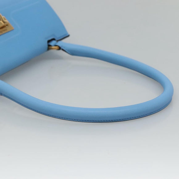 Salvatore Ferragamo Gancini Shoulder Bag Leather Blue Gold Auth 114931V