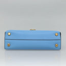 Salvatore Ferragamo Gancini Shoulder Bag Leather Blue Gold Auth 114931V-5