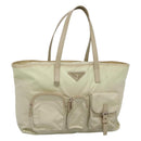 PRADA Tote Bag Nylon Ivory Silver Auth 114933-1
