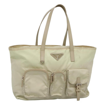 PRADA Tote Bag Nylon Ivory Silver Auth 114933