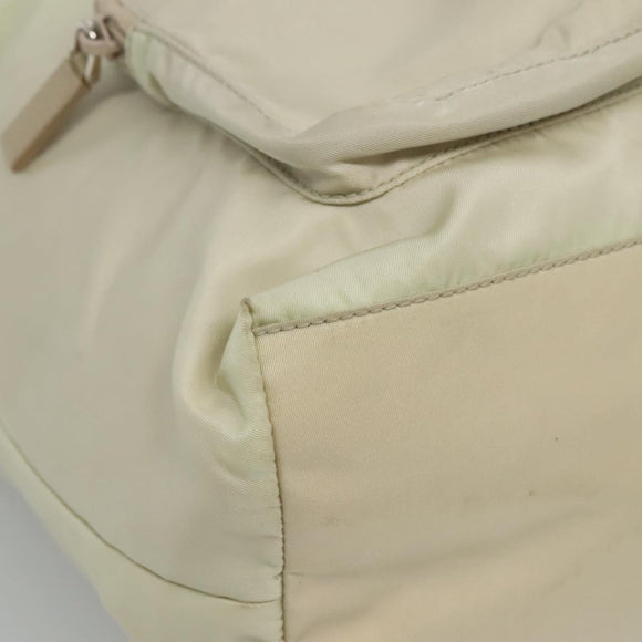 PRADA Tote Bag Nylon Ivory Silver Auth 114933