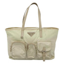 PRADA Tote Bag Nylon Ivory Silver Auth 114933-2