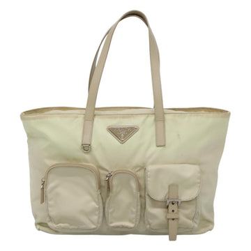 PRADA Tote Bag Nylon Ivory Silver Auth 114933 - 0