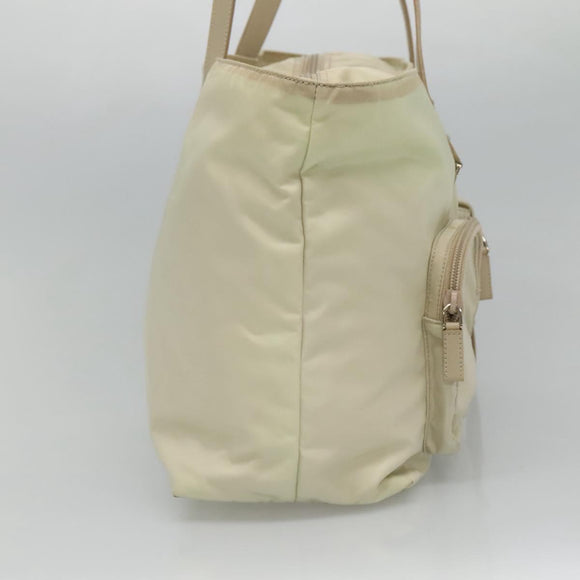 PRADA Tote Bag Nylon Ivory Silver Auth 114933